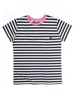 Navy/Pink Stripes, women's pocket t-shirt