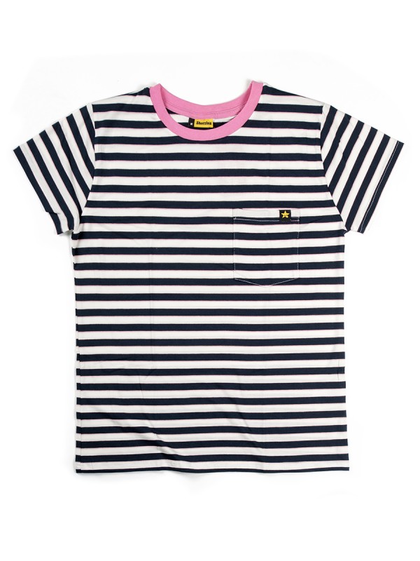 Navy/Pink Stripes, women's pocket t-shirt