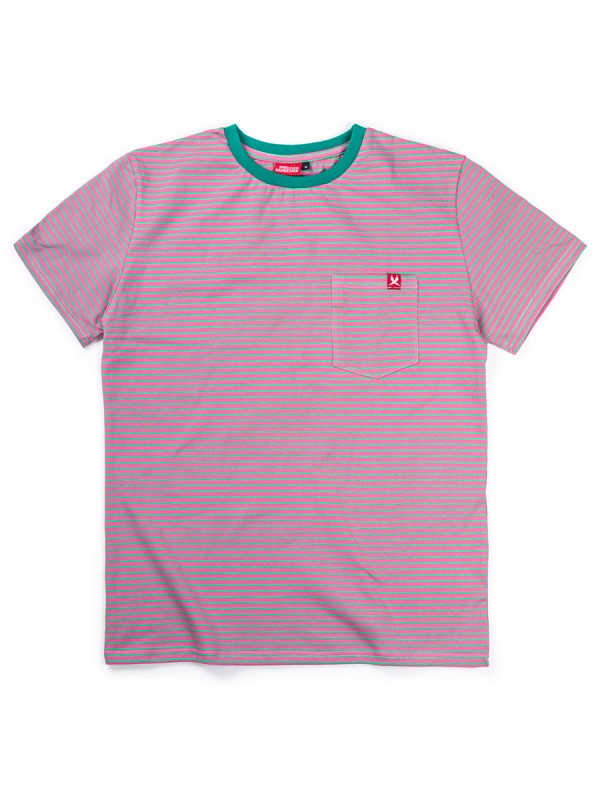 Green/Pink Stripes, pocket t-shirt