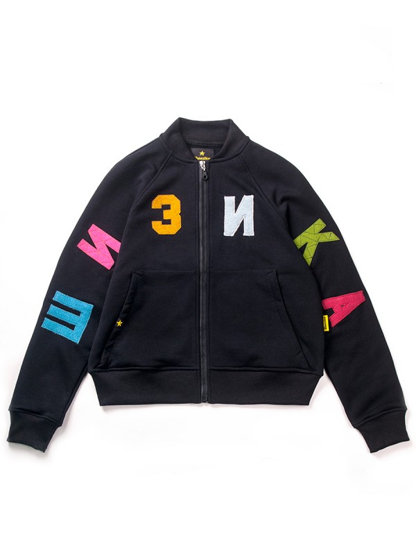 Sheezika, black bomber track top